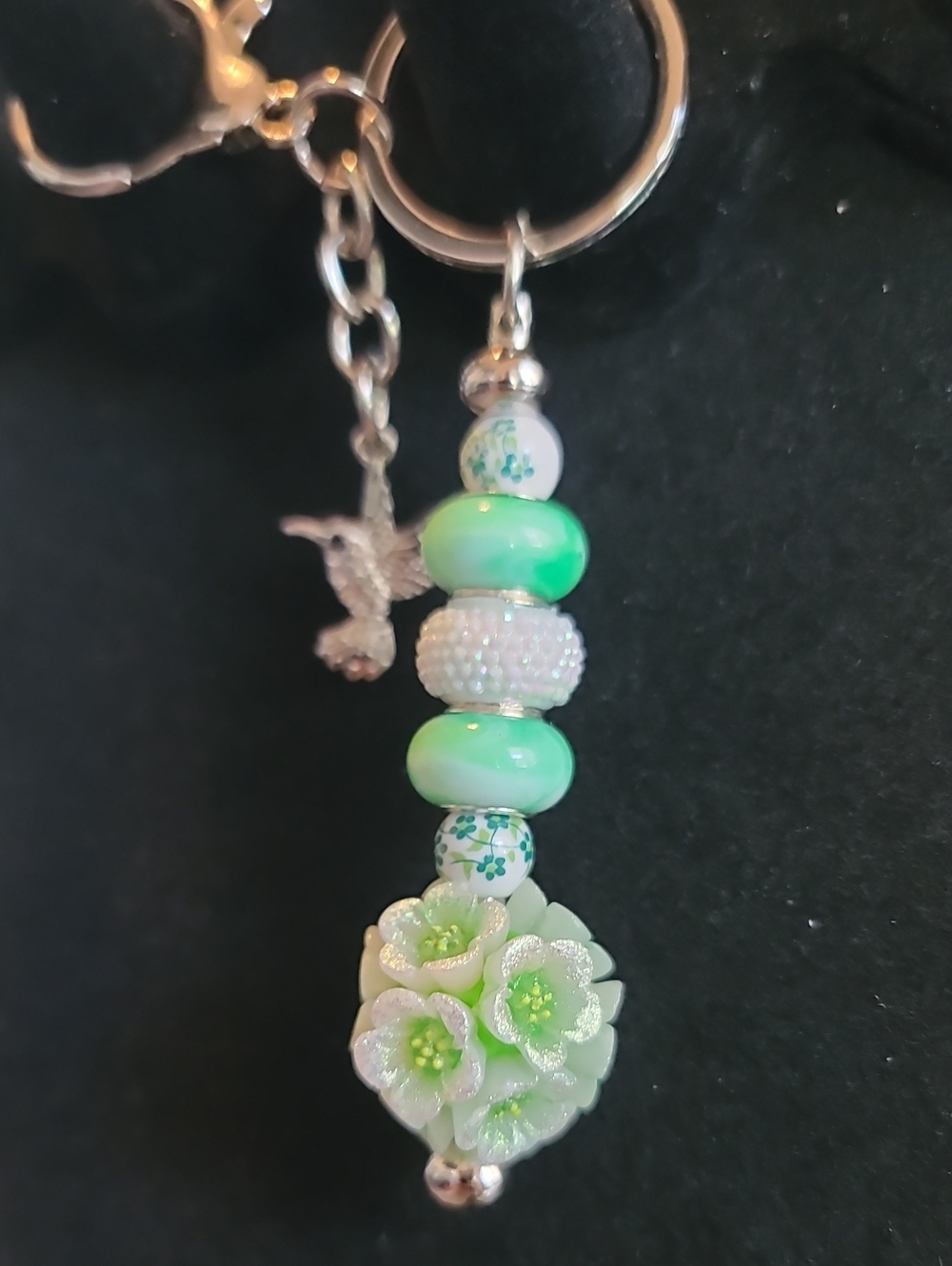 Floral Bead Drop Keychain with Hummingbird